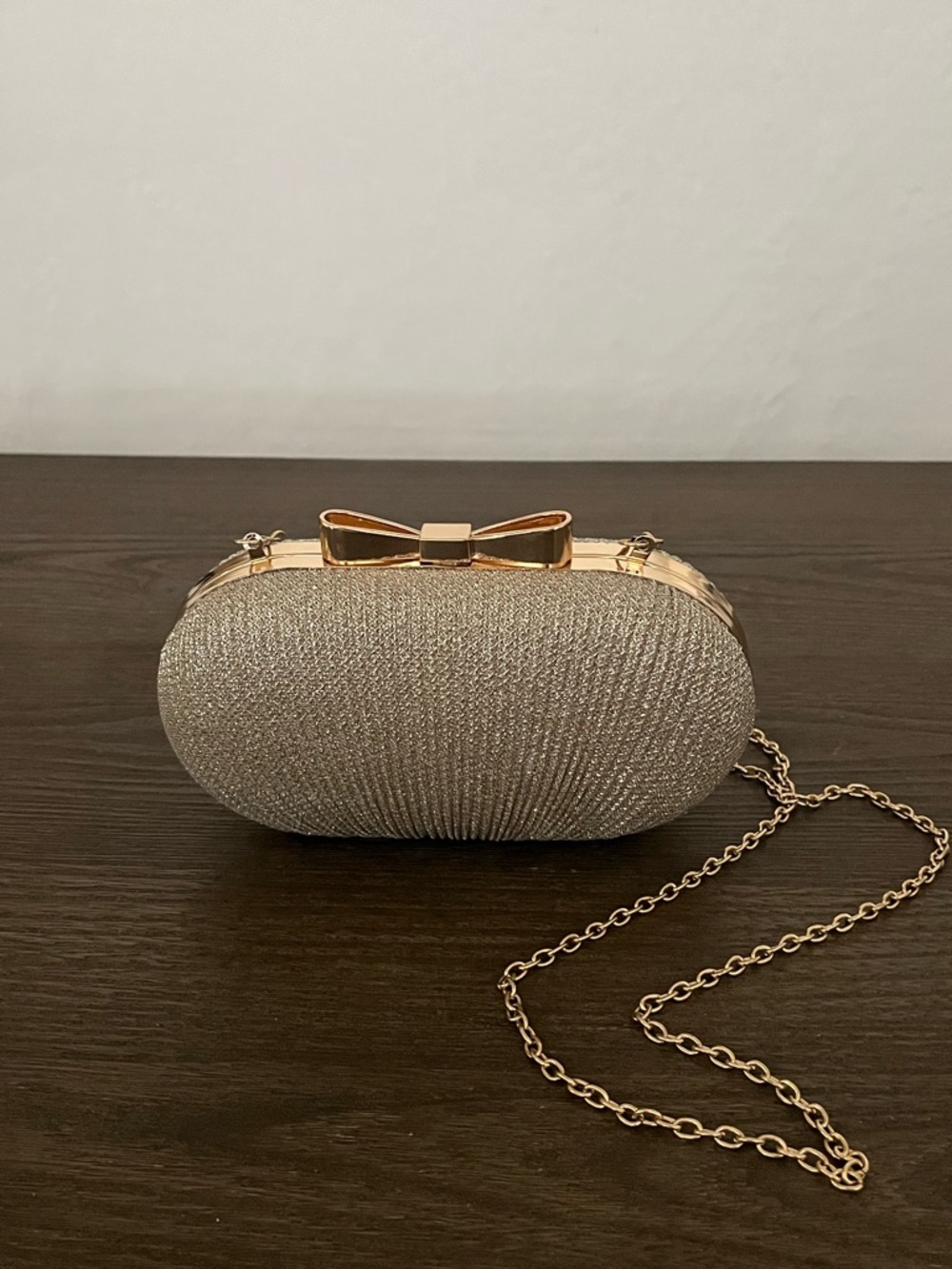 Gold Bow Clasp Evening Clutch